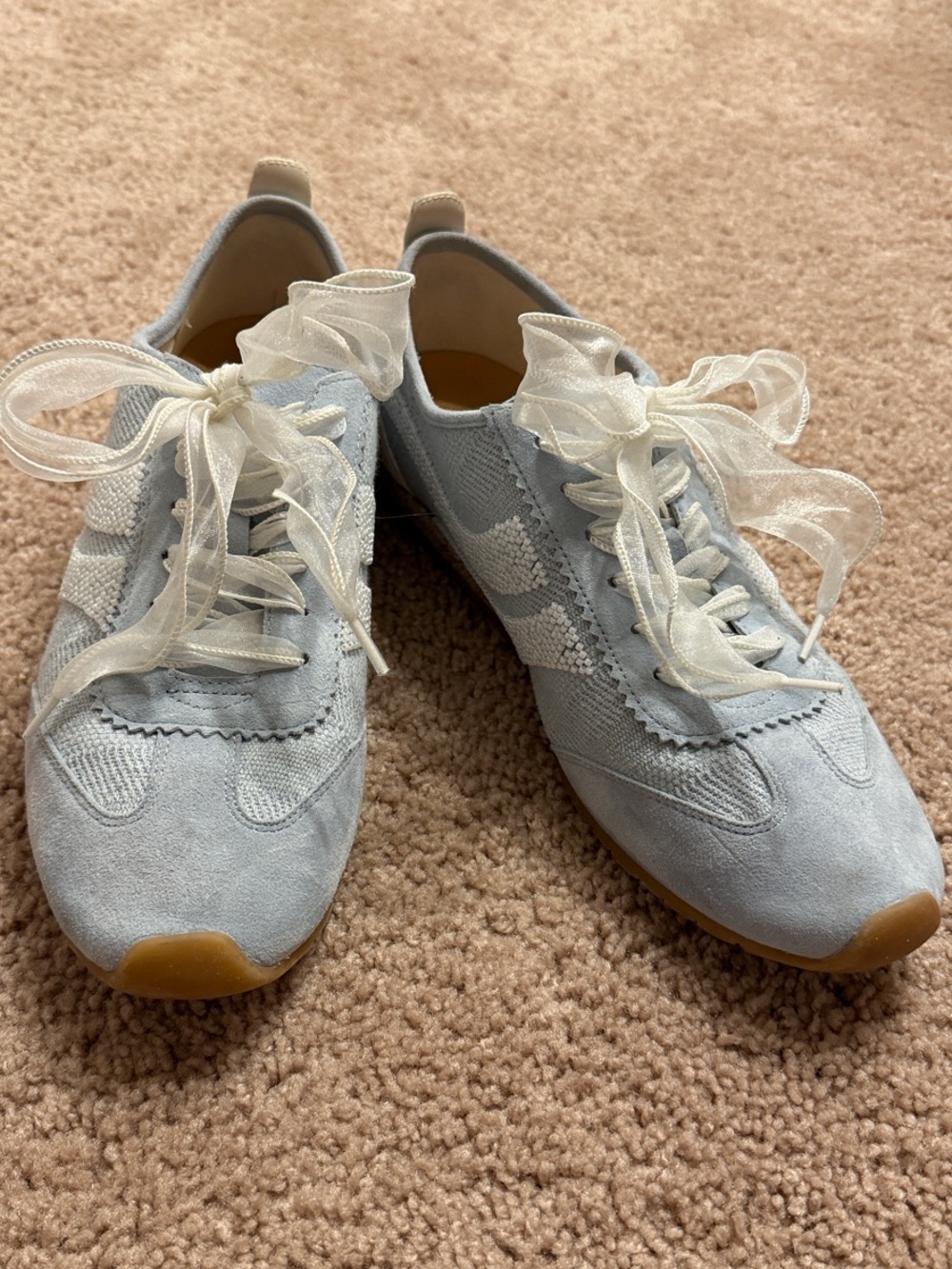 Dolce Vita Light Blue Suede & Knit Ribbon Lace Sneakers